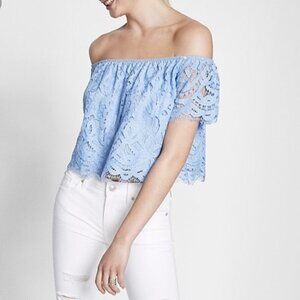 Express Light Blue Lace Off Shoulder Crop Top XS